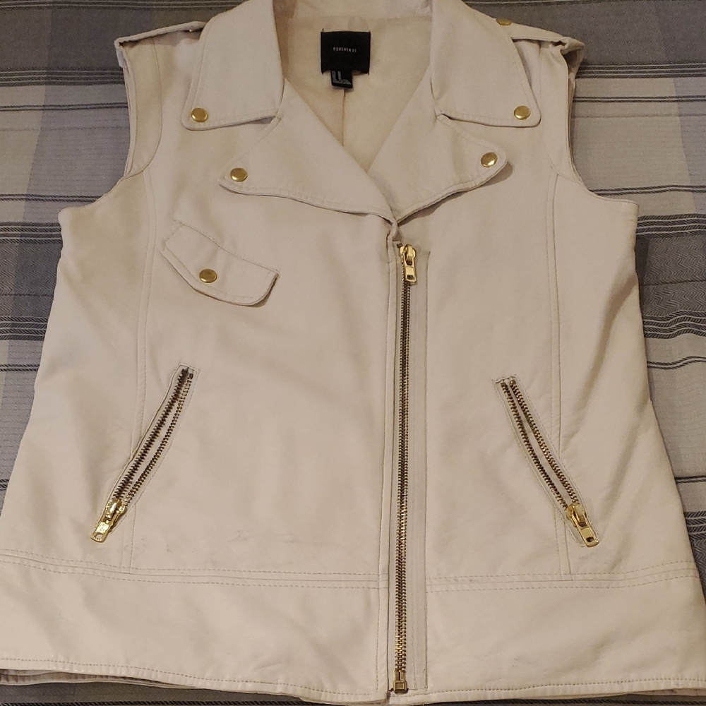 Forever 21 Cream Vest with Gold Zipper Details